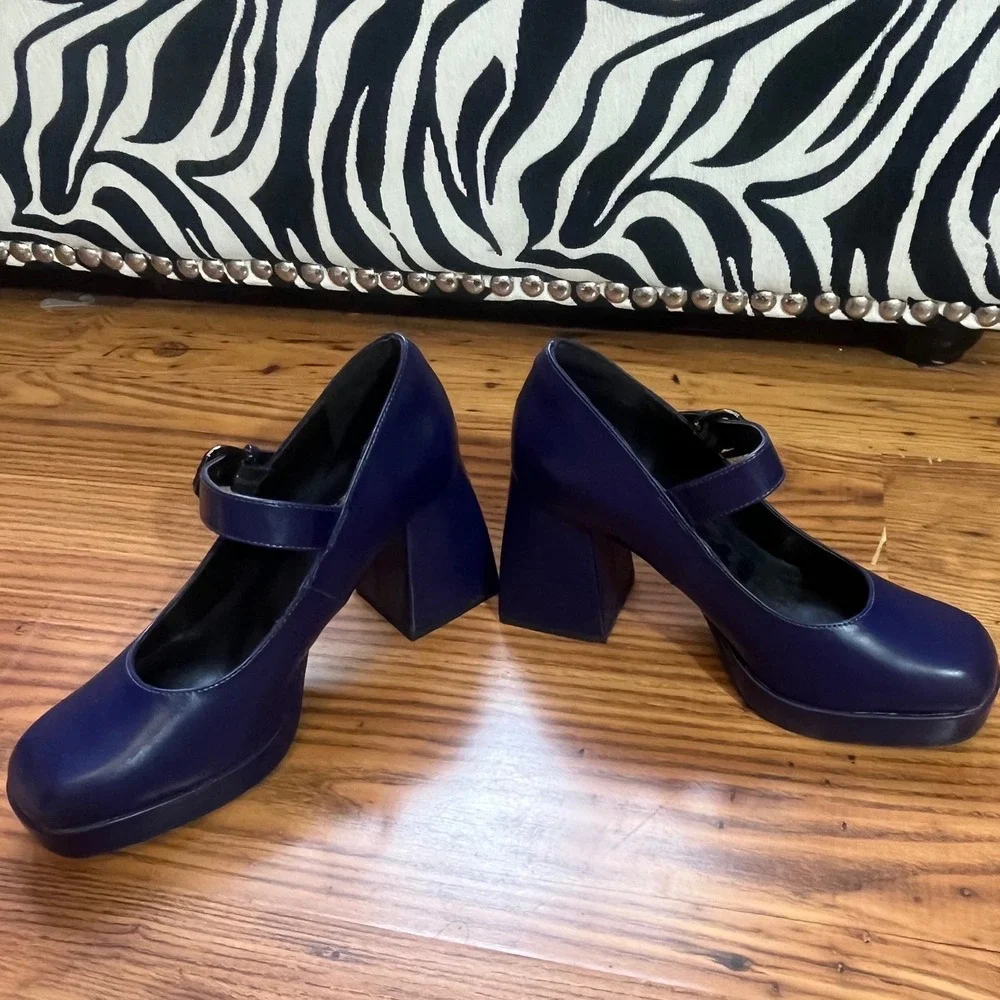 Dream Pairs Navy Blue Square Toe Chunky Heel‎ Mary Jane Platform Shoes Size 9